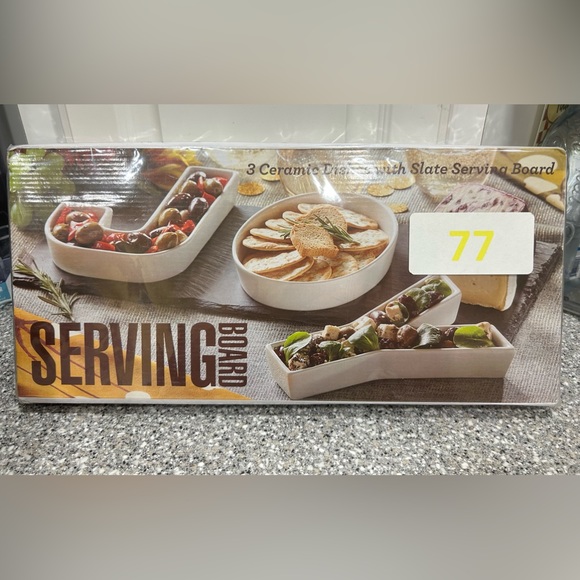 J O Y 3-Piece Ceramic Letter Serving Dishes with Slate Serving Board - Picture 2 of 5